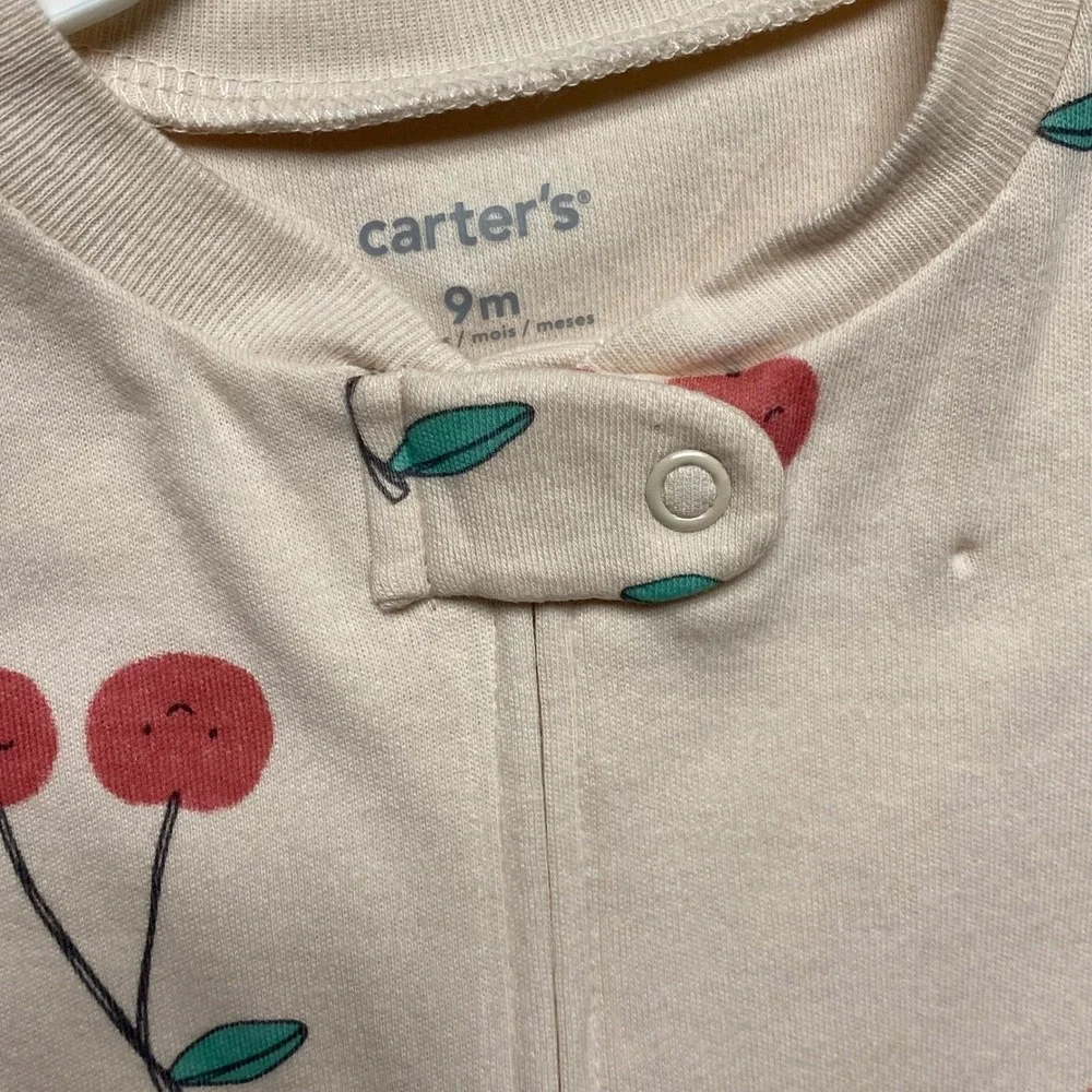 Carters Baby Girls 3M Cherry Print Sleep and Play 2-Way Zip‎ Footed Romper NWT